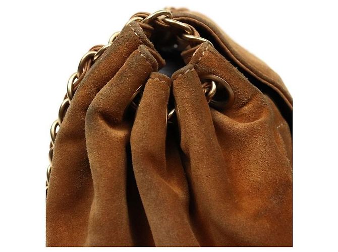 Chanel Borsa a tracolla a fisarmonica con catena in camoscio marrone - vista 8