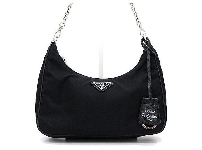 Prada Borsa a spalla e crossbody multi Hobo Re-Edition in Tessuto nero - vista 2