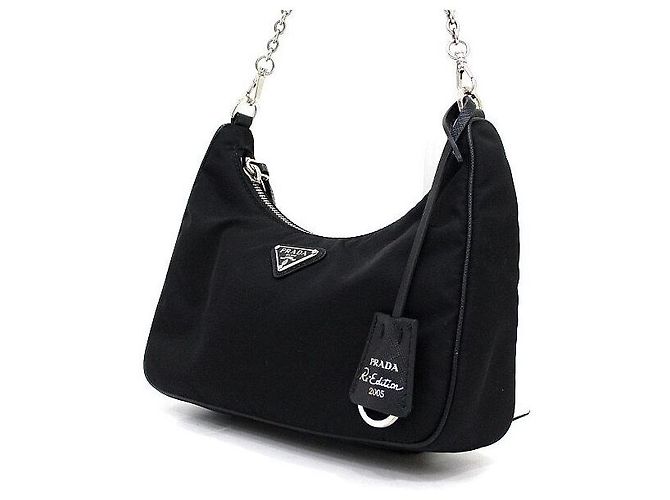 Prada Borsa a spalla e crossbody multi Hobo Re-Edition in Tessuto nero - vista 3