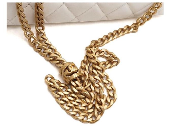 Chanel Borsa a tracolla Medium in pelle d'agnello bianca con patta CC e chiusura girevole, catena dorata Bianco - vista 12