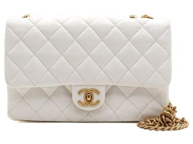 Chanel Borsa a tracolla Medium in pelle d'agnello bianca con patta CC e chiusura girevole, catena dorata Bianco - vista 2