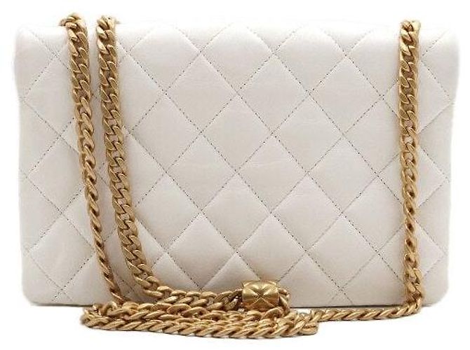 Chanel Borsa a tracolla Medium in pelle d'agnello bianca con patta CC e chiusura girevole, catena dorata Bianco - vista 5