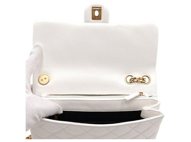 Chanel Borsa a tracolla Medium in pelle d'agnello bianca con patta CC e chiusura girevole, catena dorata Bianco - vista 7