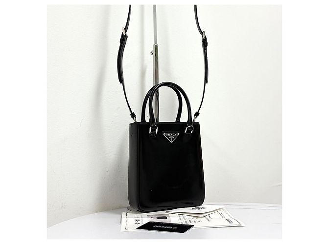 Prada Mini borsa tote spazzolata e borsa a tracolla Nera Nero - vista 6
