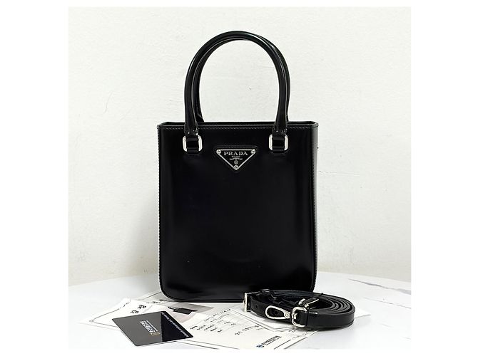 Prada Mini borsa tote spazzolata e borsa a tracolla Nera Nero - vista 7