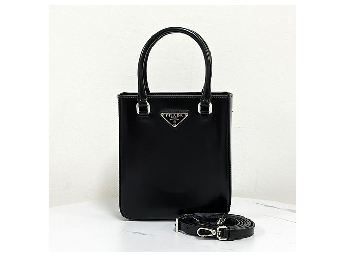 Prada Mini borsa tote spazzolata e borsa a tracolla Nera Nero - vista 9