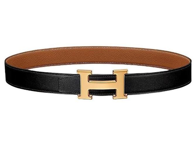 Hermès Buckle Reversible Two-Sided Black Gold Matte Men's Leather Belt - view 2
