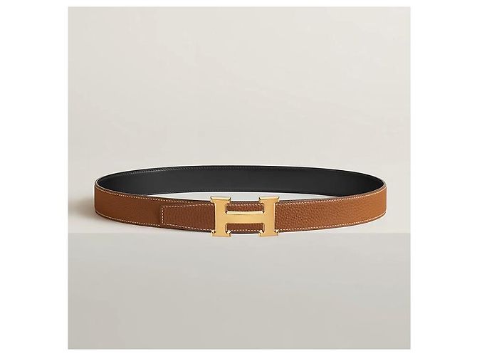 Hermès Buckle Reversible Two-Sided Black Gold Matte Men's Leather Belt - view 3