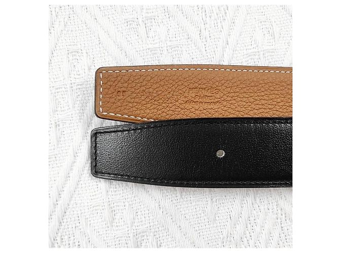 Hermès Buckle Reversible Two-Sided Black Gold Matte Men's Leather Belt - view 9