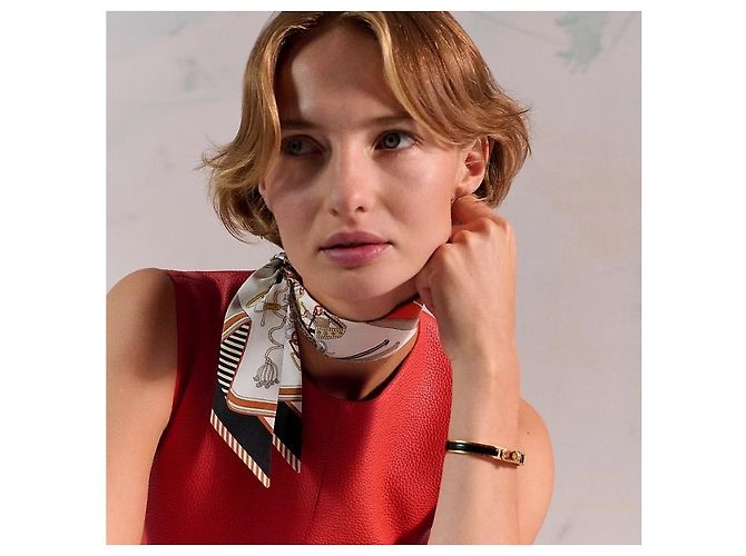 Hermès Foulard in seta Twilly Bouquets Sellier da donna Marrone - vista 3
