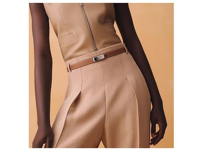 Hermès Cinturón Kelly para mujer Hebilla Oro Plata Naranja - vista 3