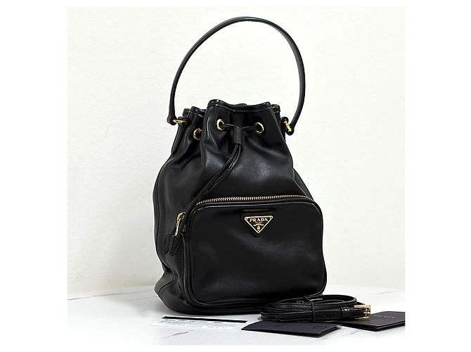 Prada Borsa bucket in pelle con logo triangolare nera Nero - vista 5