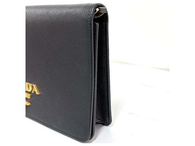 Prada Borsa a tracolla Saffiano Logo Chain Nera Nero - vista 11