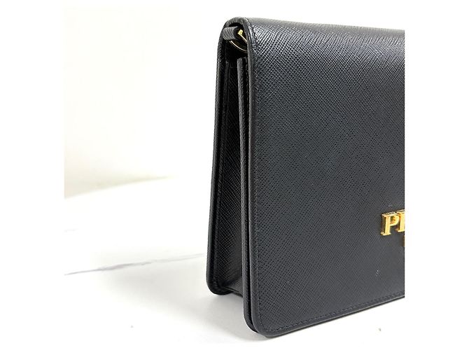 Prada Borsa a tracolla Saffiano Logo Chain Nera Nero - vista 12