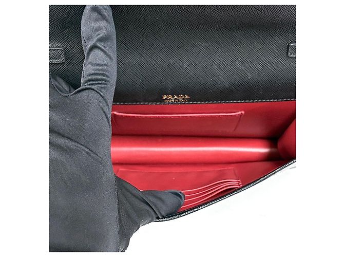 Prada Borsa a tracolla Saffiano Logo Chain Nera Nero - vista 17