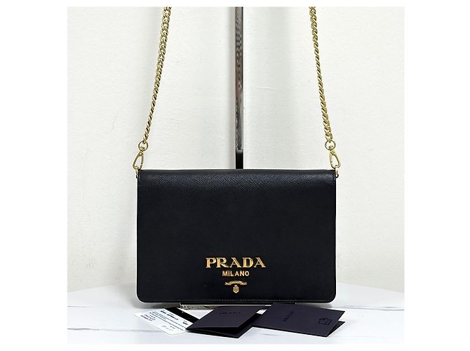 Prada Borsa a tracolla Saffiano Logo Chain Nera Nero - vista 4