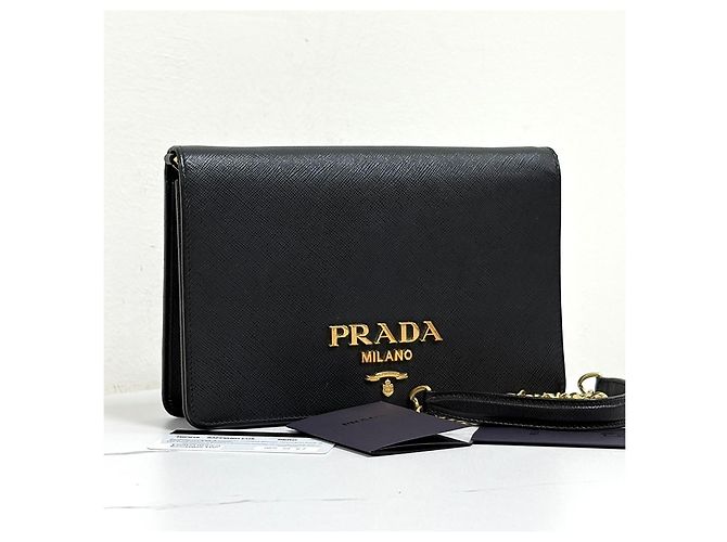 Prada Borsa a tracolla Saffiano Logo Chain Nera Nero - vista 7