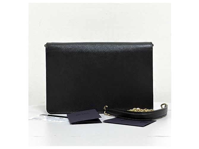 Prada Borsa a tracolla Saffiano Logo Chain Nera Nero - vista 8