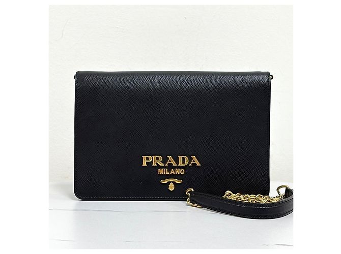 Prada Borsa a tracolla Saffiano Logo Chain Nera Nero - vista 9