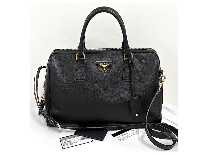 Prada Borsa Tote Boston Saffiano Lux con Logo Triangle Nero - vista 2