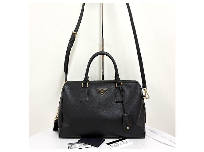 Prada Borsa Tote Boston Saffiano Lux con Logo Triangle Nero - vista 4