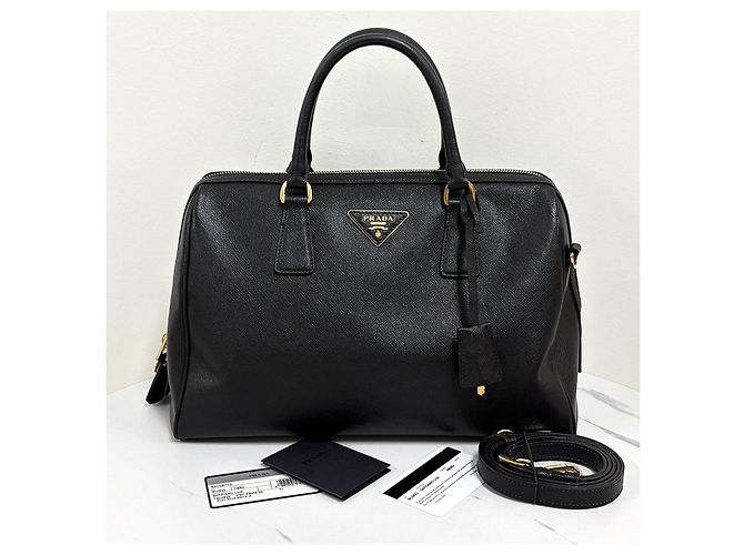 Prada Borsa Tote Boston Saffiano Lux con Logo Triangle Nero - vista 6