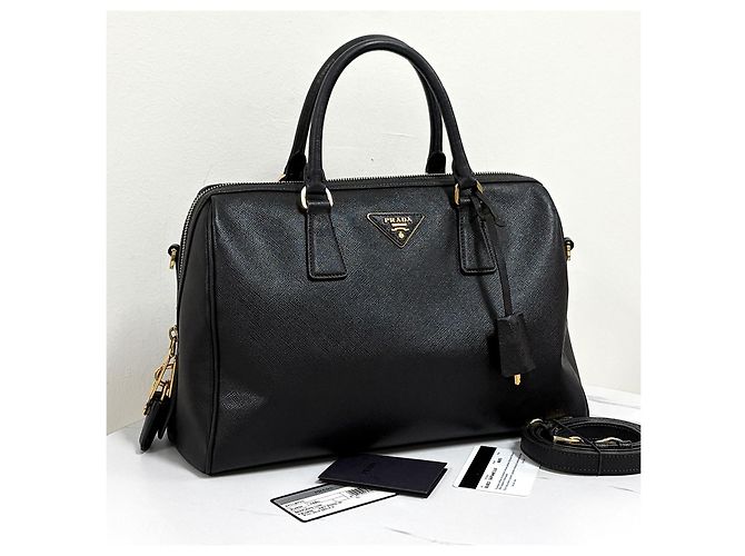 Prada Borsa Tote Boston Saffiano Lux con Logo Triangle Nero - vista 7