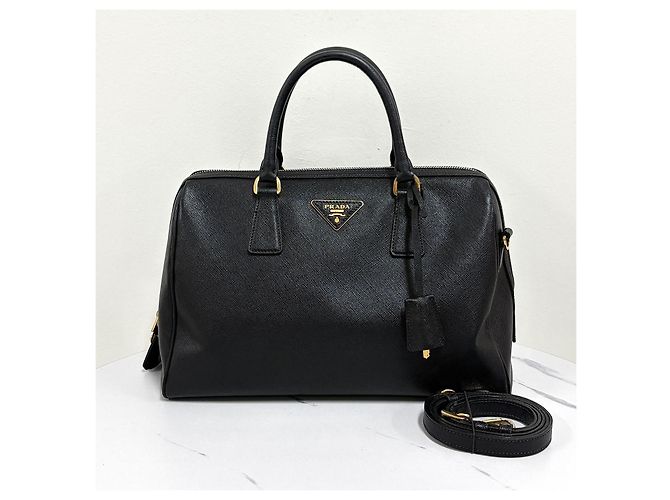 Prada Borsa Tote Boston Saffiano Lux con Logo Triangle Nero - vista 9