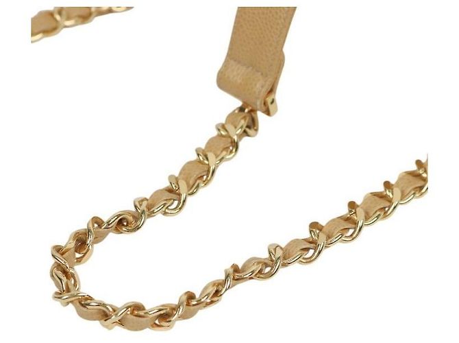 Chanel Mochila de aba acolchoada em couro caviar bege Marrom - vista 7