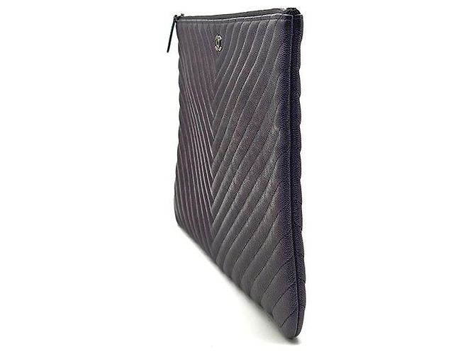 Chanel Clutch Caviar Chevron Large Nero - vista 2