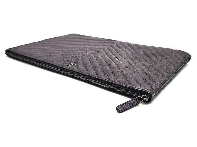 Chanel Clutch Caviar Chevron Large Nero - vista 5