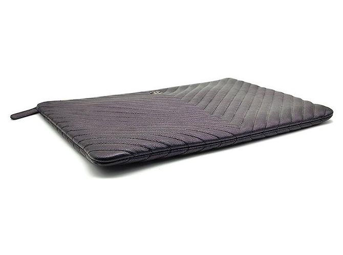 Chanel Clutch Caviar Chevron Large Nero - vista 6