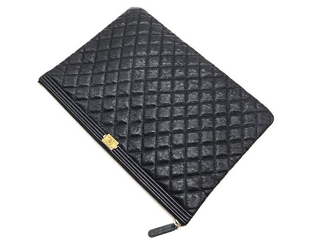 Chanel Clutch Caviar Boy Large Nero - vista 4