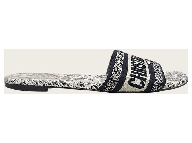 Dior Sandali Mule Dway in cotone ricamato motivo Flan de Paris White Black Bianco - vista 2