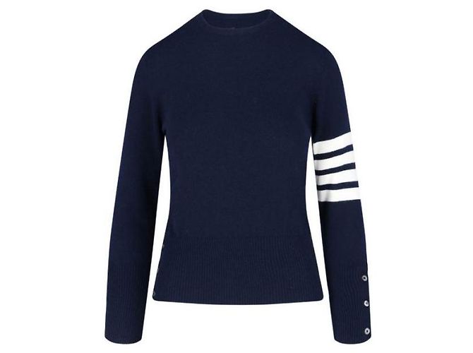 Thom Browne Klassischer Kaschmir-Strickpullover Blau - Ansicht 3