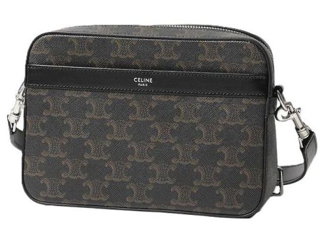 Céline Picca borsa a tracolla in tela Triomphe e vitello Nero - vista 3