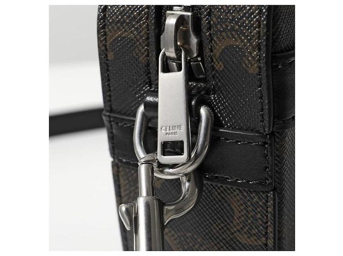 Céline Picca borsa a tracolla in tela Triomphe e vitello Nero - vista 8