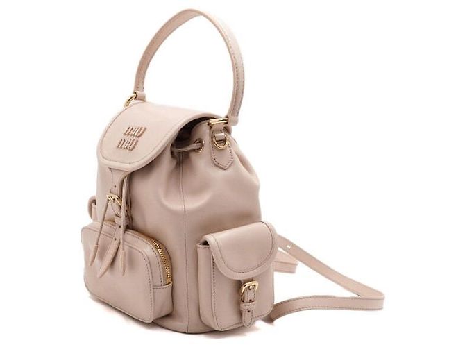 Miu Miu Beige Leder Multi-Pocket Damen Tote Bag und Rucksack Medium Size Braun - Ansicht 2