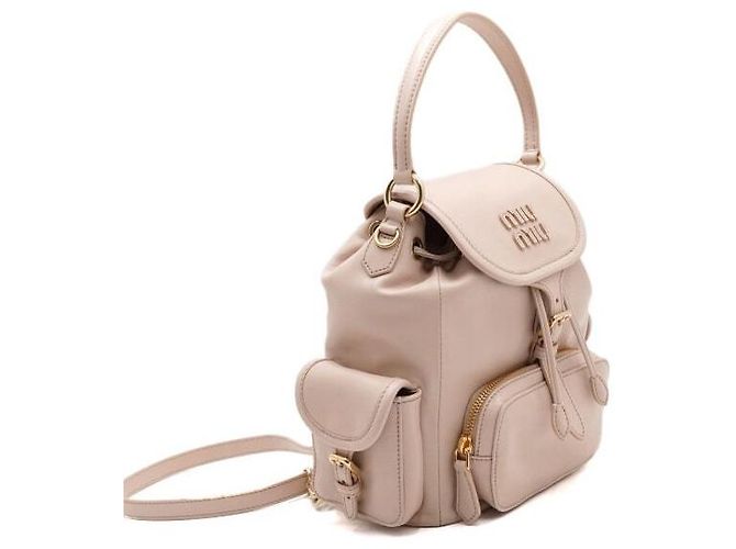 Miu Miu Beige Leder Multi-Pocket Damen Tote Bag und Rucksack Medium Size Braun - Ansicht 3