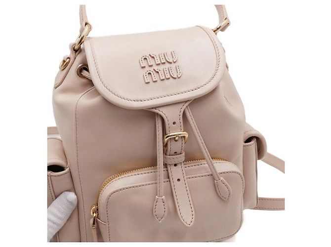 Miu Miu Beige Leder Multi-Pocket Damen Tote Bag und Rucksack Medium Size Braun - Ansicht 9