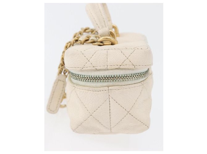 Chanel Top Handle Zip Around Vanity Case with Chain Quilted Caviar Mini Bianco - vista 3