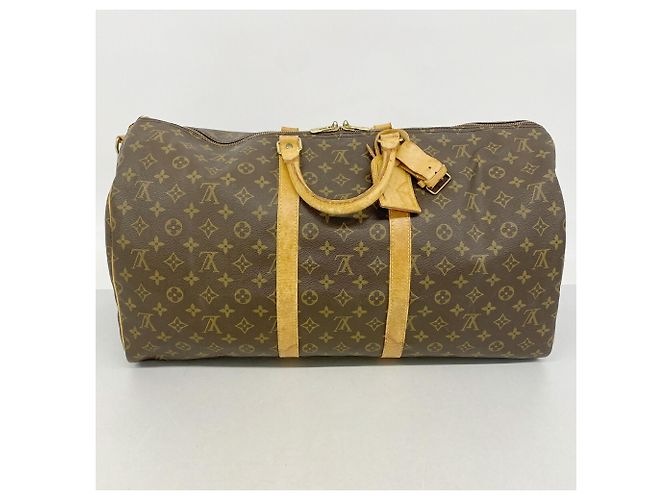Borsa Louis Vuitton Boston Monogram Keepall Bandoulière 55 Marrone - vista 14