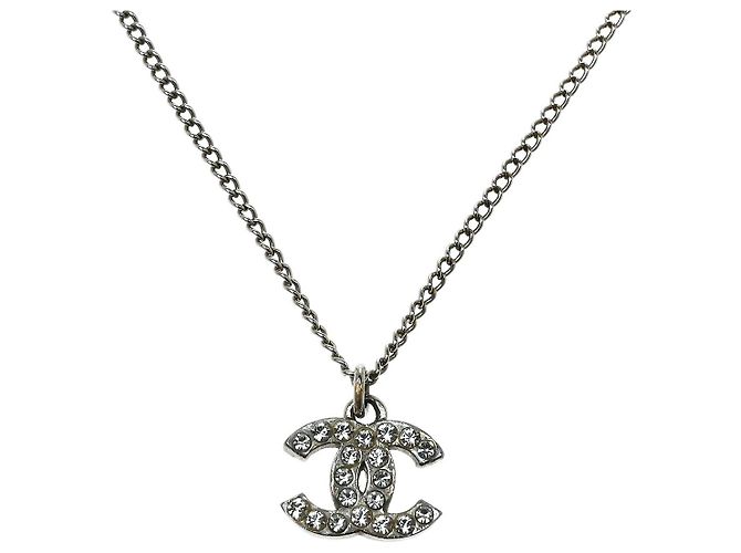 Pendente Chanel Vintage CC in metallo con cristalli Large Argento - vista 2