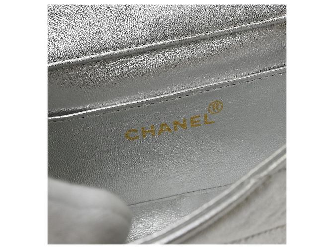 Chanel Vintage Crystal CC Flap Chevron Leather Small Argento - vista 4