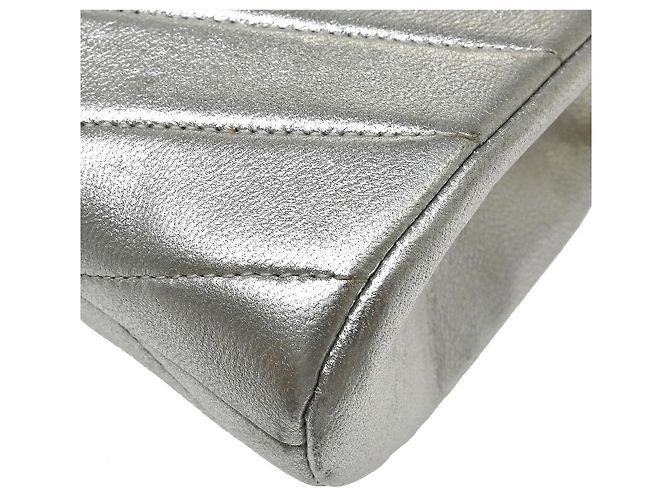 Chanel Vintage Crystal CC Flap Chevron Leather Small Argento - vista 6