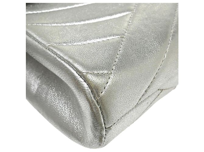 Chanel Vintage Crystal CC Flap Chevron Leather Small Argento - vista 7