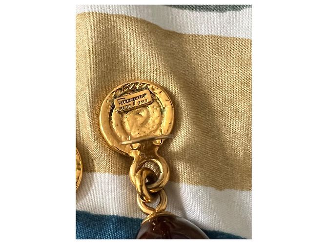 Salvatore Ferragamo Orecchini pendenti Ferragamo bordeaux Bordò Gold hardware - vista 5