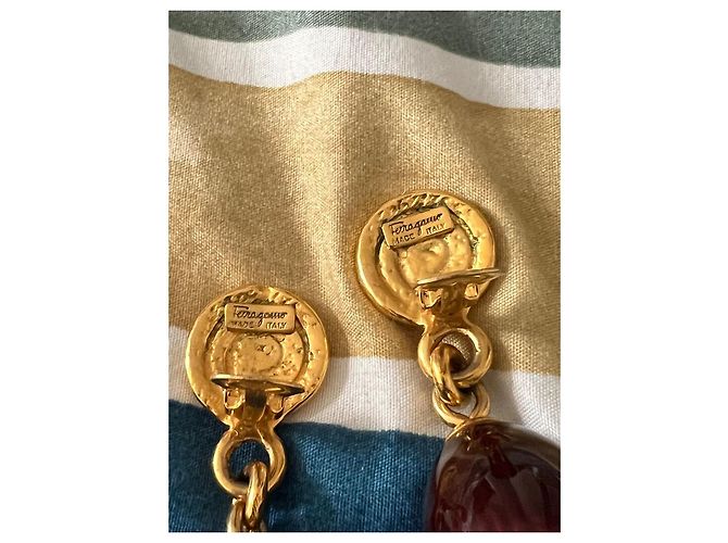 Salvatore Ferragamo Orecchini pendenti Ferragamo bordeaux Bordò Gold hardware - vista 6