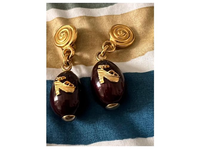 Salvatore Ferragamo Orecchini pendenti Ferragamo bordeaux Bordò Gold hardware - vista 7