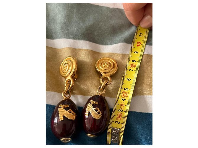 Salvatore Ferragamo Orecchini pendenti Ferragamo bordeaux Bordò Gold hardware - vista 8